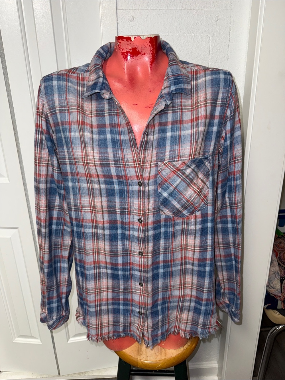 cloth & stone Blue and Red Plaid Button-Up Shirt